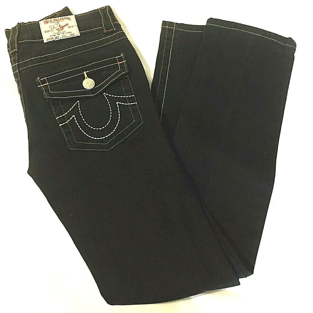 True Religion Big T Joey Jeans Black Straight Skinny 27 Color Stitching